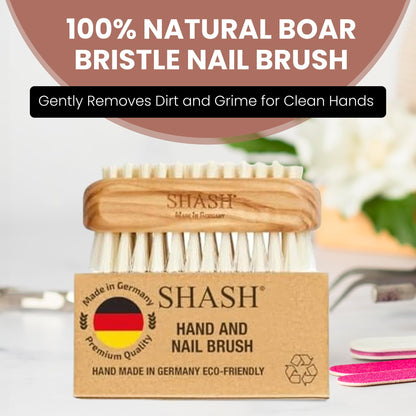 Since 1869 Hand Made in Germany - Natural 100% Natural Boar Bristle Nail Brush - Gently Removes Dirt and Grime for Clean Hands - Exfoliates Skin for Soft, Smooth Texture, Wood (Olive)