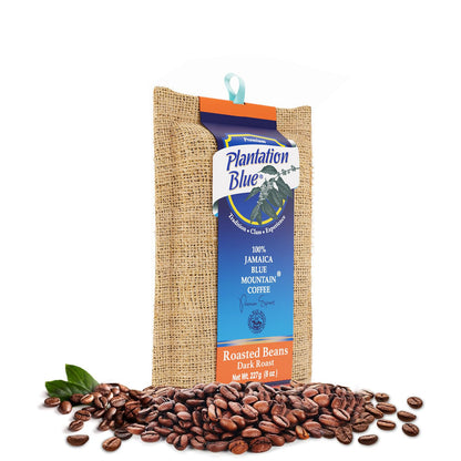 Plantation Blue 100% Jamaica Blue Mountain Coffee - Dark Roasted Coffee Dark Roast (8oz, Dark Roast Beans)