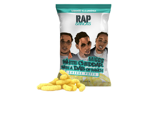 Rap Snacks Migos White Cheddar with a Dab of Ranch Cheese Puffs 2.5 Oz Bags-Pack of 6