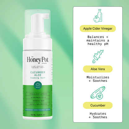 The Honey Pot Company - Heavy Liners & Cucumber Aloe Feminine Wash Bundle - Pads Infused w/Essential Oils - pH Balanced Feminine Products - Sanitary Pads - Feminine Care - FSA & HSA Eligible