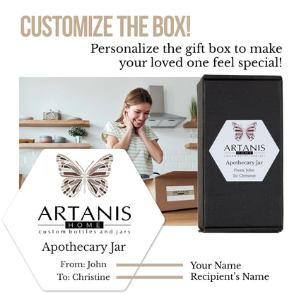 Artanis Home Custom Ultraviolet Glass Apothecary Jar, Gift for Tea Lovers, Airtight Glass Storage for Tea, Herbs, and Spices, with Lid, Custom Gift Box, and Spoon for Home Apothecary, 250 ml