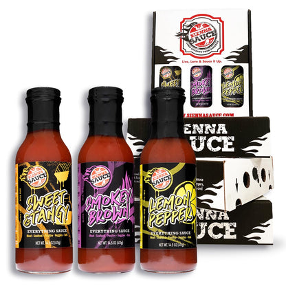 Sienna Sauce - Smokey Brown, Sweet & Tangy & Lemon Pepper Variety Pack, Clean Ingredients, Gluten Free, No HFCS and Healthy, Everything Sauce - As Seen On Shark Tank