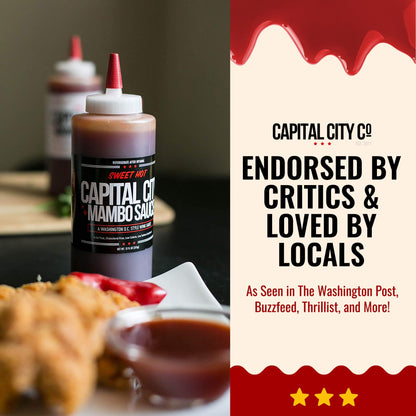 Capital City Mambo Sauce Sweet Hot & Mild Variety Pack, Washington DC Wing Sauces, Perfect Condiment for Wings Chicken Pork Beef Seafood Burgers Rice or Noodles, 12oz (2 Pack)