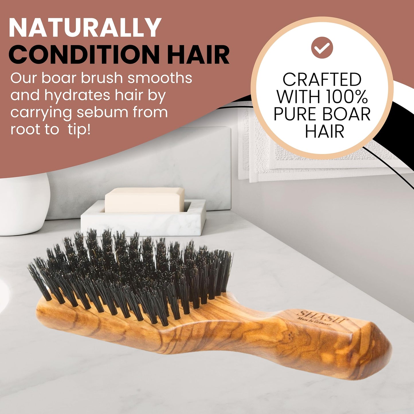 Since 1869 Hand Made in Germany - Robust Craftsman 100% Boar Bristle Hair Brush for Men, Suitable For Thin To Normal Hair, Firm, Naturally Conditions Hair, Improves Texture and Stimulates the Scalp