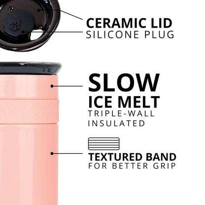 Elemental Artisan Insulated Tumbler, Triple Wall Coffee Travel Tumbler, Reusable Stainless Steel Coffee Tumbler with Ceramic Lid, Thermal Coffee Cup for Hot (6 Hrs) & Cold (18 Hrs), 12oz - Gloss Rose