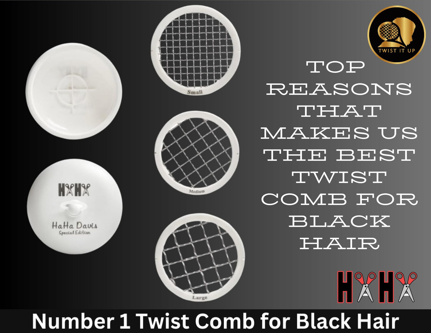 HaHa Davis Twist It Up Comb - Special Edition, V5 Modular Dome Comb for Black Men's Curls - Alternative to Hair Sponges and Tennis Racket Twist Combs