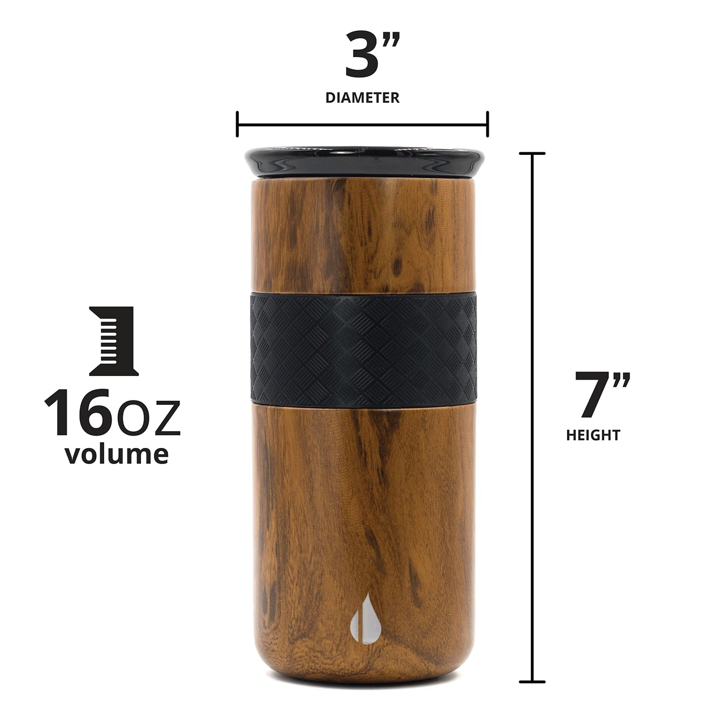 Elemental Artisan Insulated Tumbler, Triple Wall Coffee Travel Mug, Reusable Stainless Steel Coffee Tumbler with Ceramic Lid, Thermal Coffee Cups for Hot (6 Hrs) & Cold (18 Hrs), 16oz - Teakwood