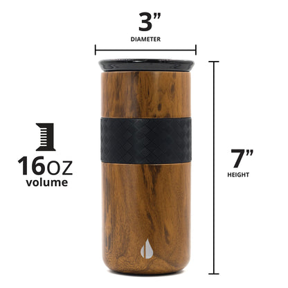 Elemental Artisan Insulated Tumbler, Triple Wall Coffee Travel Mug, Reusable Stainless Steel Coffee Tumbler with Ceramic Lid, Thermal Coffee Cups for Hot (6 Hrs) & Cold (18 Hrs), 16oz - Teakwood