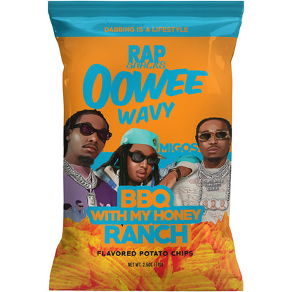Rap Snacks Migos Bar-B-Quin with My Honey with a Dab of Ranch Wavy Potato Chips 2.5 Oz Bags - Pack of 12