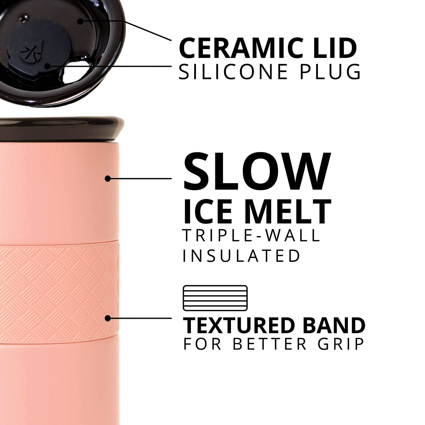 Elemental Artisan Insulated Tumbler, Triple Wall Coffee Travel Mug, Reusable Stainless Steel Coffee Tumbler with Ceramic Lid, Thermal Coffee Cups for Hot (6 Hrs) & Cold (18 Hrs), 16oz - Rose Pink