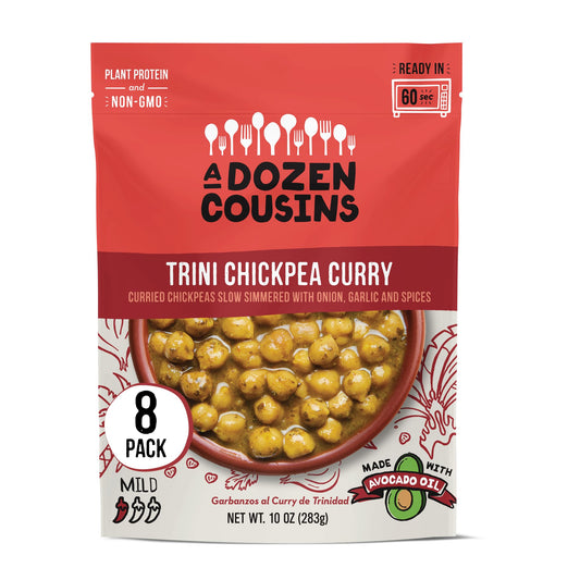 A Dozen Cousins Seasoned Beans, Vegan and Non-GMO Meals Ready to Eat Made with Avocado Oil (Trini Chickpea Curry, 8 Pack)