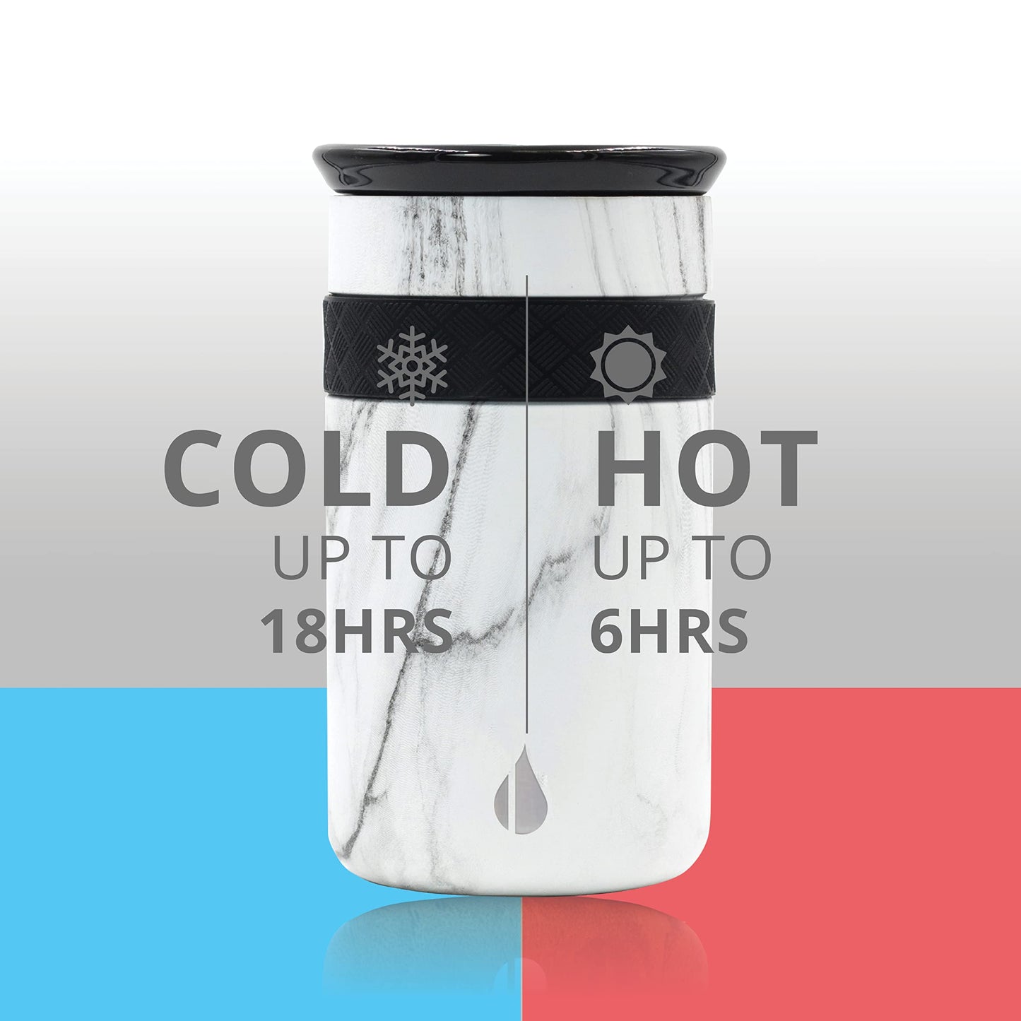 Elemental Artisan Insulated Tumbler, Triple Wall Coffee Travel Mug, Reusable Stainless Steel Coffee Tumbler with Ceramic Lid, Thermal Coffee Cups for Hot (6 Hrs) & Cold (18 Hrs), 12oz - White Marble