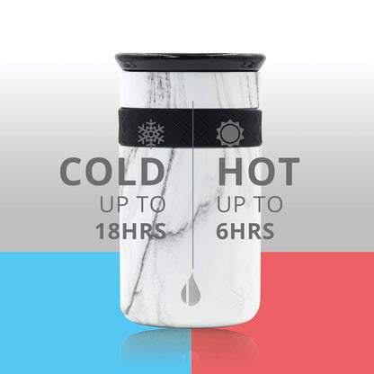 Elemental Artisan Insulated Tumbler, Triple Wall Coffee Travel Mug, Reusable Stainless Steel Coffee Tumbler with Ceramic Lid, Thermal Coffee Cups for Hot (6 Hrs) & Cold (18 Hrs), 12oz - White Marble
