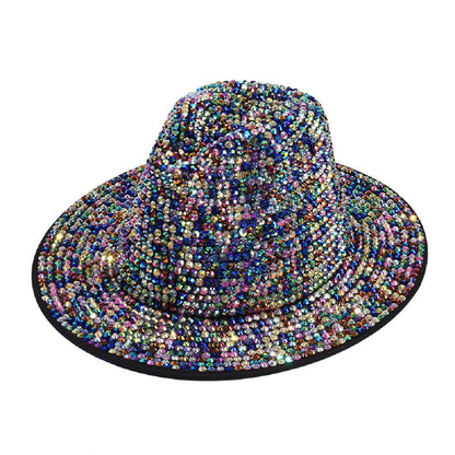 2Chique Boutique Women's Extra Bling Rhinestone Embellished Wide Brim Fedora Hat, Multicolor