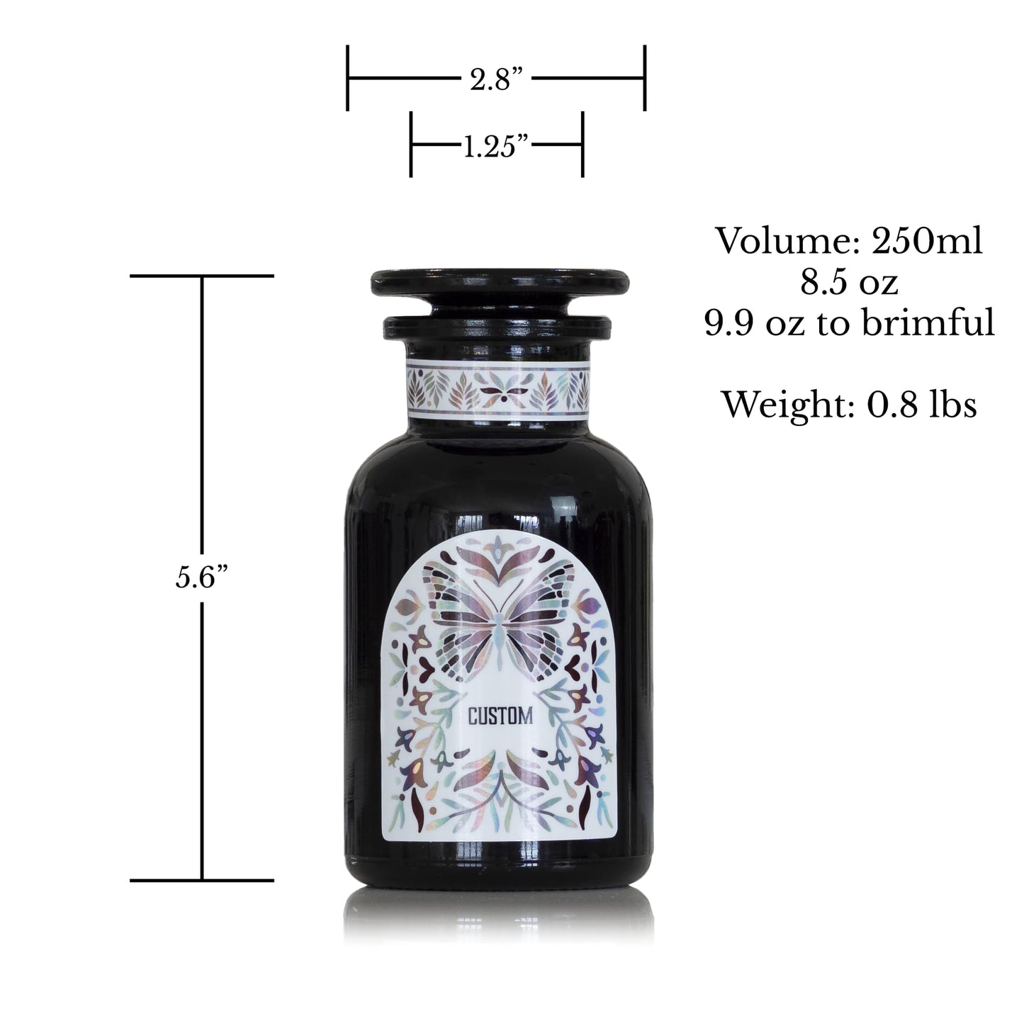 Artanis Home Custom Ultraviolet Glass Apothecary Jar, Smell-proof Airtight Glass Storage for Tea, Herbs, and Spices, with Lid and Spoon for Home Apothecary, 250 ml