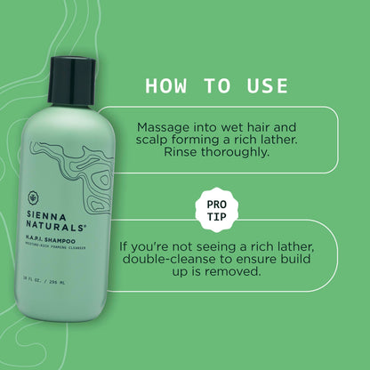Sienna Naturals - H.A.P.I. Shampoo – Anti Frizz - Sulfate-Free, Scalp-Nourishing & Hydrating Cleanser – Gently Removes Buildup Without Stripping – pH-Balanced, Vegan & Clean Formula - 11oz