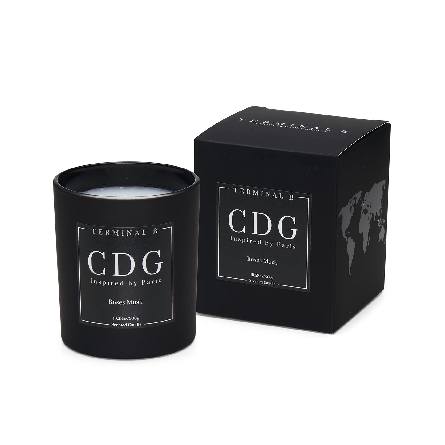 TERMINAL B Luxury Scented Candle, CDG - Paris: Roses Musk, Travel Inspired Airport Coded Candle, 10.58 oz, 60 Hour Burn Time, Made in Los Angeles