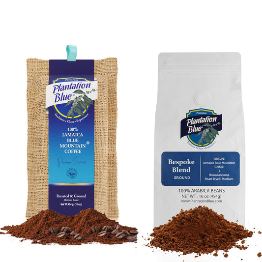Exotic Fusion Duo: 1lb Jamaica Blue Mountain Ground + 1lb Bespoke Blend Ground Coffee Medium Roast