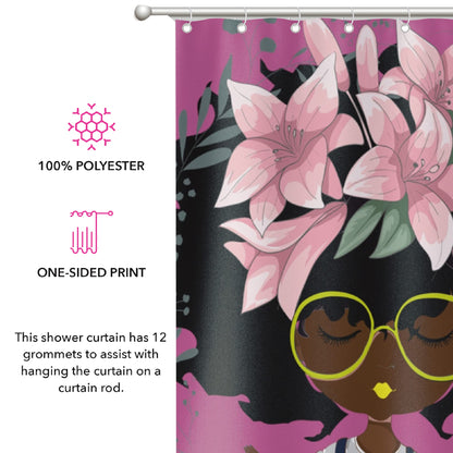 Pardon My Fro Lily Shower Curtain - 100% Polyester Fabric Shower Curtains with Print - Hotel & Home One Piece Hookless Shower Curtains w/ 12 Grommets, Chic Style Bathroom Curtain (Pink 71"×71")