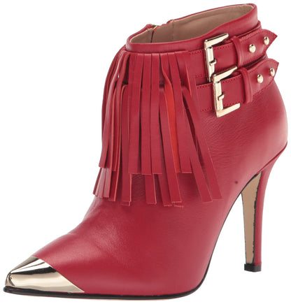 Tiannia Barnes Women's Jazzy Fringe Bootie Nappa Leather Ankle Boot, Red, 8
