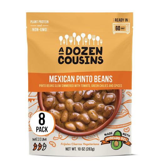 A Dozen Cousins Seasoned Pinto Beans, Vegan and Non-GMO Meals Ready to Eat Made with Avocado Oil (Mexican Pinto Beans, 8-Pack)
