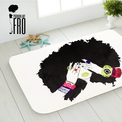 Pardon My Fro Shanell Bathroom Mat - Cushioned Soft Absorbent Bath Rugs with Printed Design - Washable Shower Mat Non Slip - Stylish Microfiber Bath Mat (White Bath Mat 30" X 20")