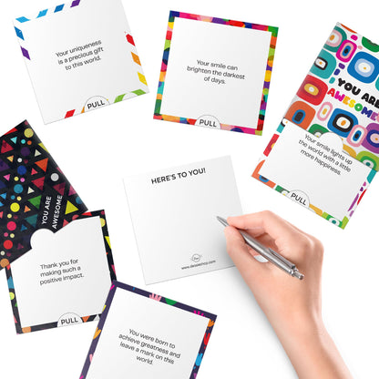 Dessie Awesome Mini Encouragement Cards - 40 Unique Cards w/Inspirational Messages, 2.5" x 2.5". Employee & Teacher Appreciation Gifts in Bulk