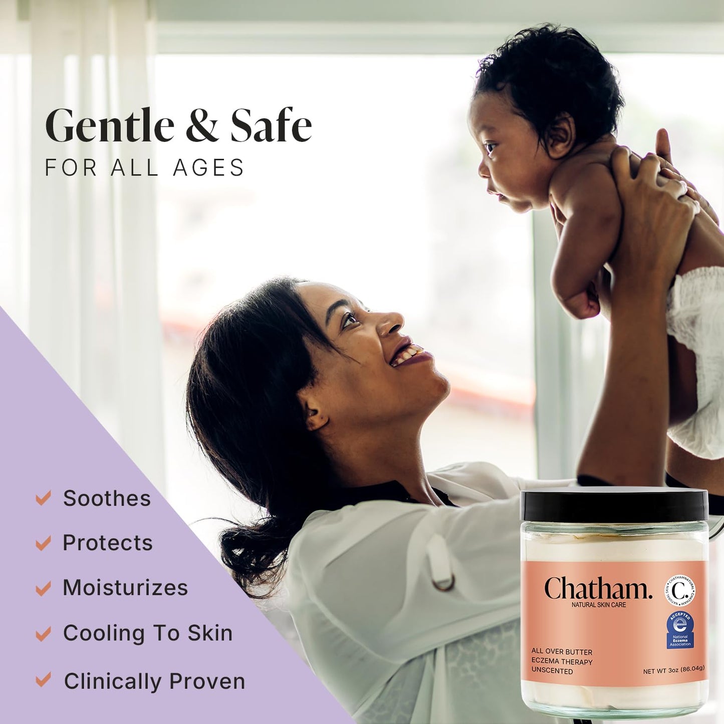 Chatham Natural Skin Care All Over Butter Eczema Relief Cream 3oz, Dry, Itchy Skin, Face, Feet and Hands. Trusted by Families and Steroid Free. Moisturizes and Softens Skin