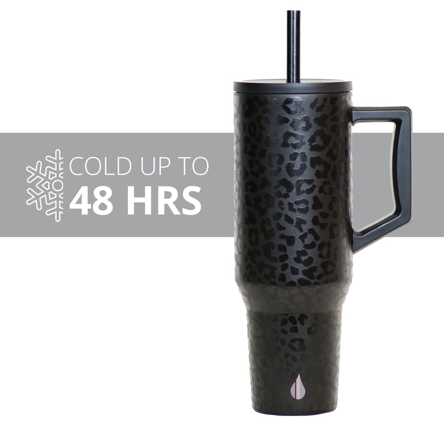 Elemental 40 oz Tumbler with Handle and Straw - Spill Proof Insulated Stainless Steel Commuter for Hot and Cold Beverages - Travel Coffee Mug with 2 Straws & Spill Proof Lid - 40oz - Black Leopard