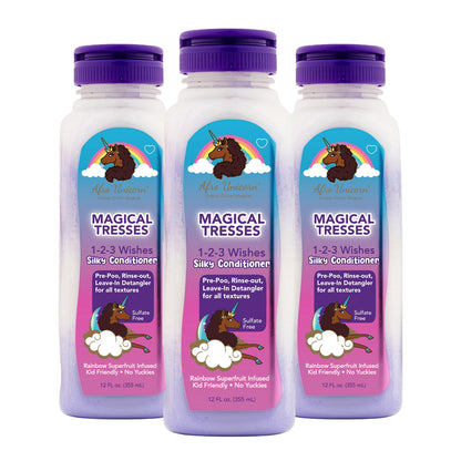 MAGICAL TRESSES by Afro Unicorn - 1-2-3 Wishes Silky Conditioner - Restores Moisture - Pre-Poo, Rinse Out, and Leave In Conditioner for All Hair Textures, 12 fl oz - 3 Pack