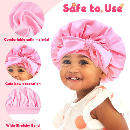 BONNET QUEEN Baby Bonnet Kids Bonnet Infant Satin Silk Hair Bonnets for Girls Newborn Infants with Tie Band Bow 6-12 Months 2Pcs Pink+Purple