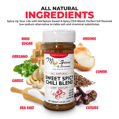 Mo'Spices & Seasonings - Sweet & Spicy Chili Blend, Low Sodium, Gluten Free, Non-GMO, Soy Free, MSG Free, Vegan, Paleo & Keto Friendly-Health Conscious-Sea Salt - Spices - Perfect for Foodies & Picky Eaters