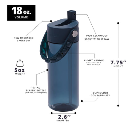 Elemental Leak Proof Water Bottles for Kids - Splash Kids Water Bottle for School with Pop-it Handle - BPA Free Tritan Plastic Reusable Water Bottle with Straw - Navy Blue - 18oz