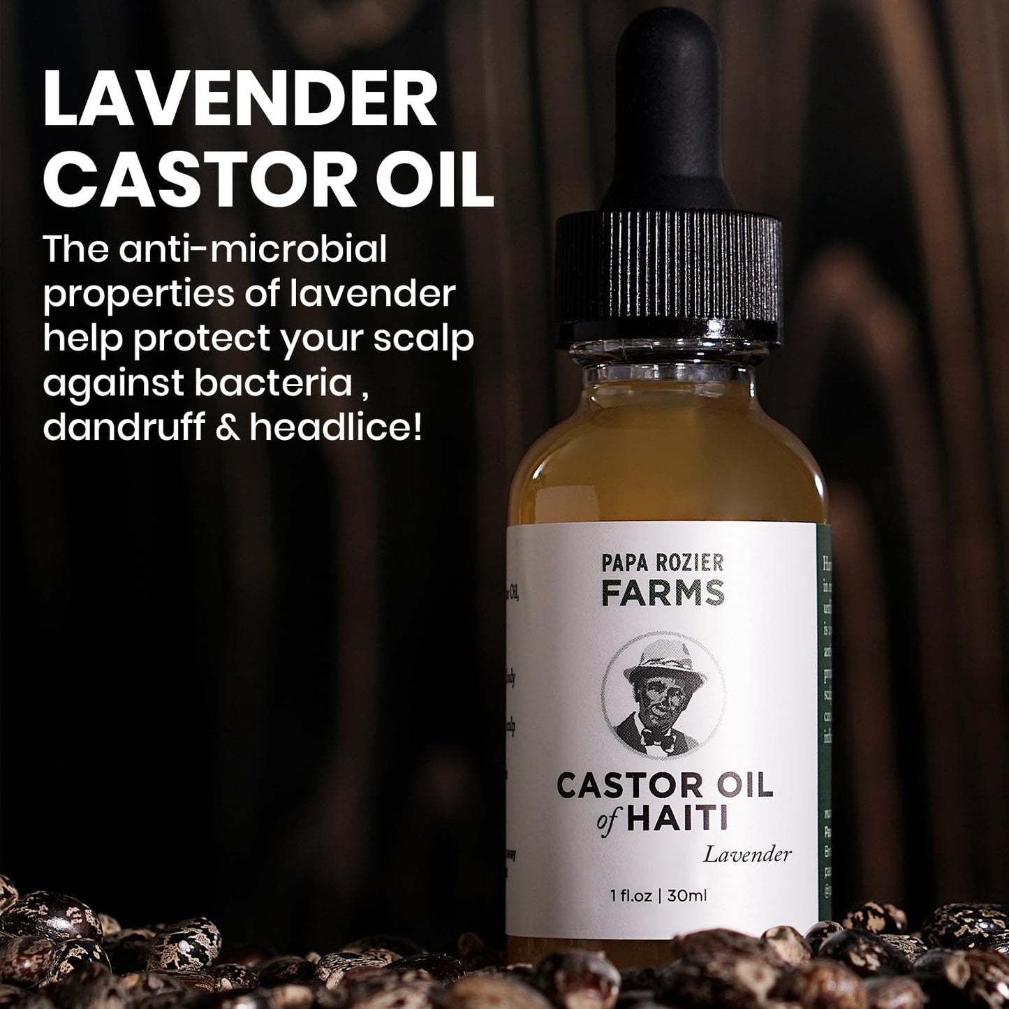 Papa Rozier Farms Lavender Pure Castor Oil of Haiti - Organic Cold Pressed - Hexane Free - 1oz – Unrefined – Oil for Hair Growth Treatment, Dry Skin Moisturizer, Eyelashes & Eyebrows, Pack of 1