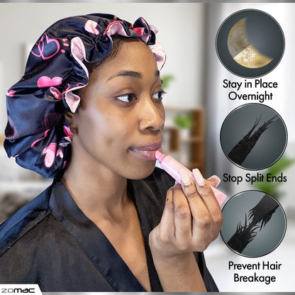 Zomac Satin Bonnet Bundle with Ambi Oily and Combination Skin Products, Includes Ambi Black Soap Cleansing Bar, Ambi Gentle Exfoliating Wash, and Ambi Black Soap Facial Cleanser