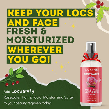 Locsanity Pure Rosewater Hair and Facial Spray – Trial Size Hydrating Face Mist to Soothe, Refresh, and Rejuvenate Skin, Reduce Oil and Buildup (4oz)