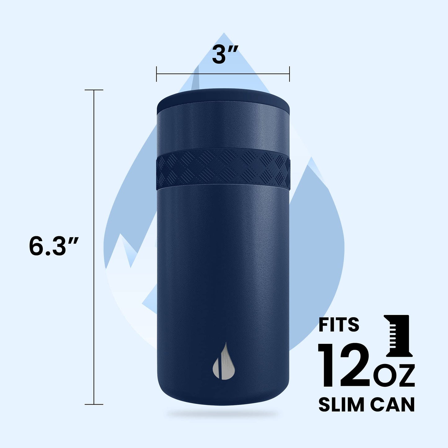 Elemental Insulated Slim Can Cooler, Triple Wall Stainless Steel Skinny Can Cooler - Drink Cooler Insulator for 12oz Skinny Seltzers, Beer, Soda Cans - Navy Blue