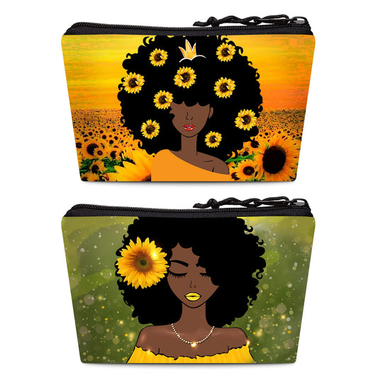 BDAWQUG 2 Pieces Melanin African American Black Woman Makeup Bag Toiletry Bag Black Queen Magic Cosmetic Pouch Travel Organizer for Christmas Gifts