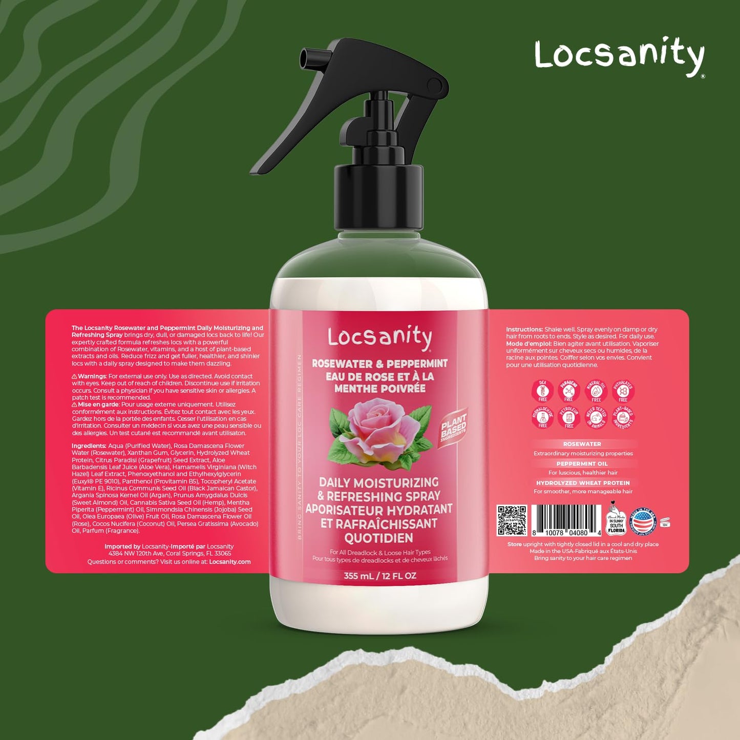 Locsanity Daily Moisturizing Refreshing Spray - Rose Water and Peppermint Hair Scalp Moisturizer for Locs and Dreadlocks (12oz)