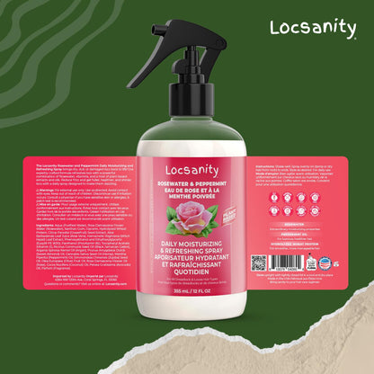 Locsanity Daily Moisturizing Refreshing Spray - Rose Water and Peppermint Hair Scalp Moisturizer for Locs and Dreadlocks (12oz)