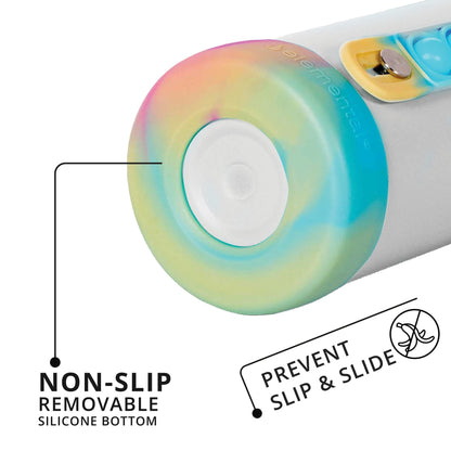 Elemental Iconic Kids Water Bottle with Straw Lid & Stress Reliever Pop It Handle, Leak-Proof When Closed, Triple Insulated Stainless Steel Reusable Thermos Water Bottle, 20oz - White Tie Dye