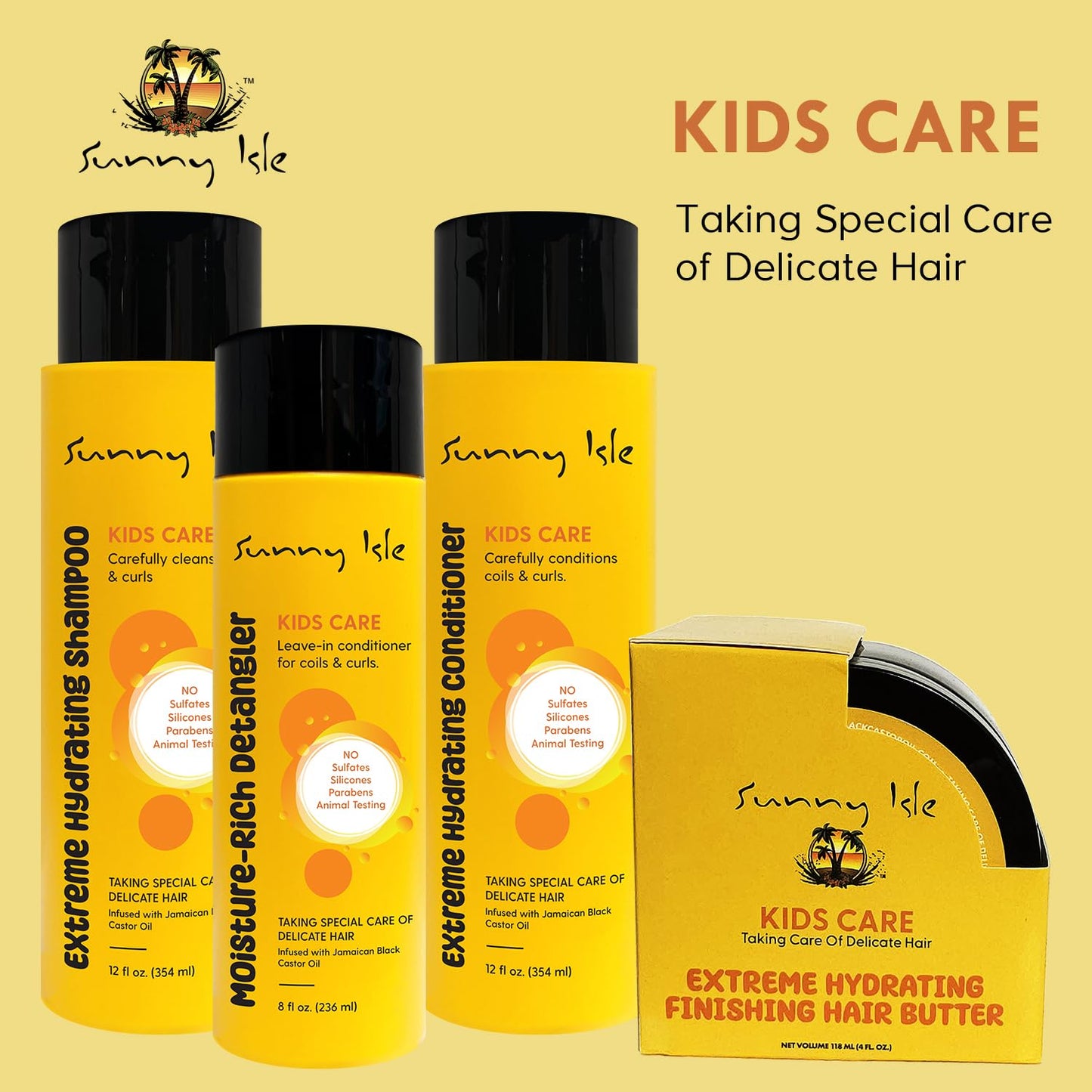 Sunny Isle Kids Care Extreme Hydrating Finishing Hair Butter 4oz | Gentle Care Formula for Daily Use | Promotes Softer, Smoother Hair | Frizz & Flyaway Control