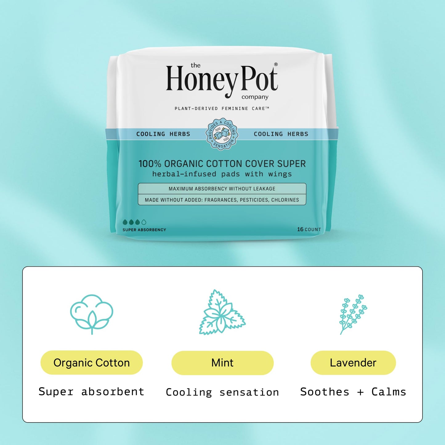The Honey Pot Company - Herbal Pads for Women - Super & Heavy Flow Overnight Pads Bundle - Infused w/Essential Oils for Cooling Effect & Cotton Cover - Sanitary Pads - Feminine Care - FSA Eligible