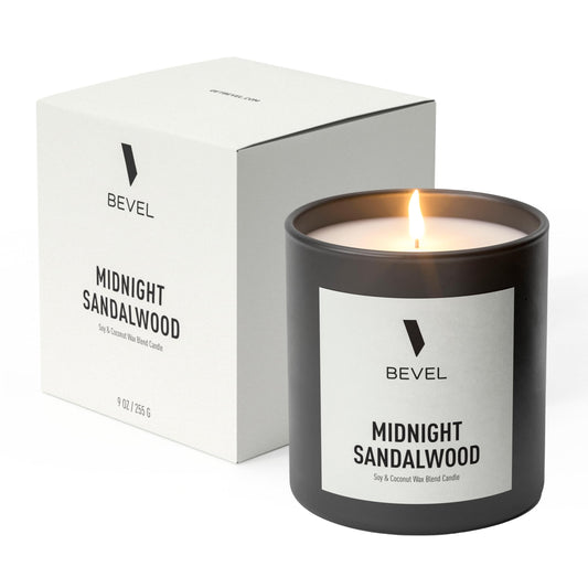 Bevel Midnight Sandalwood Candle, Soy and Coconut Wax Blend, Luxury Scented Candle for Home, Elevate Your Ambiance, 60 Hour Burn Time, 9oz