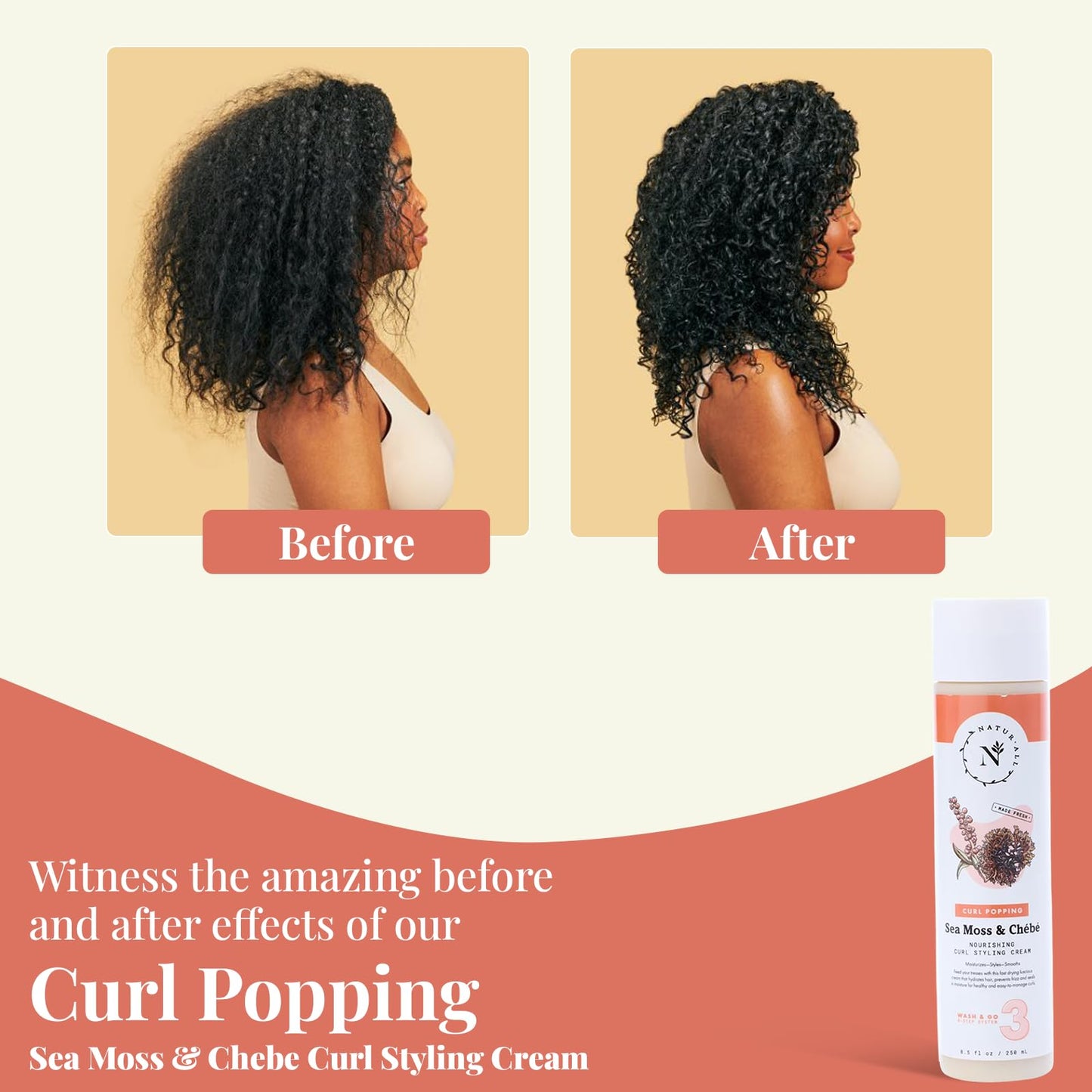 NaturAll Avocado & Kiwi Leave In Conditioner & Sea Moss & Chebe Curl Cream- Hair Styling Products for Curl Defining, Frizz Control- Paraben & Sulfate Free Curl Enhancing Hair Products