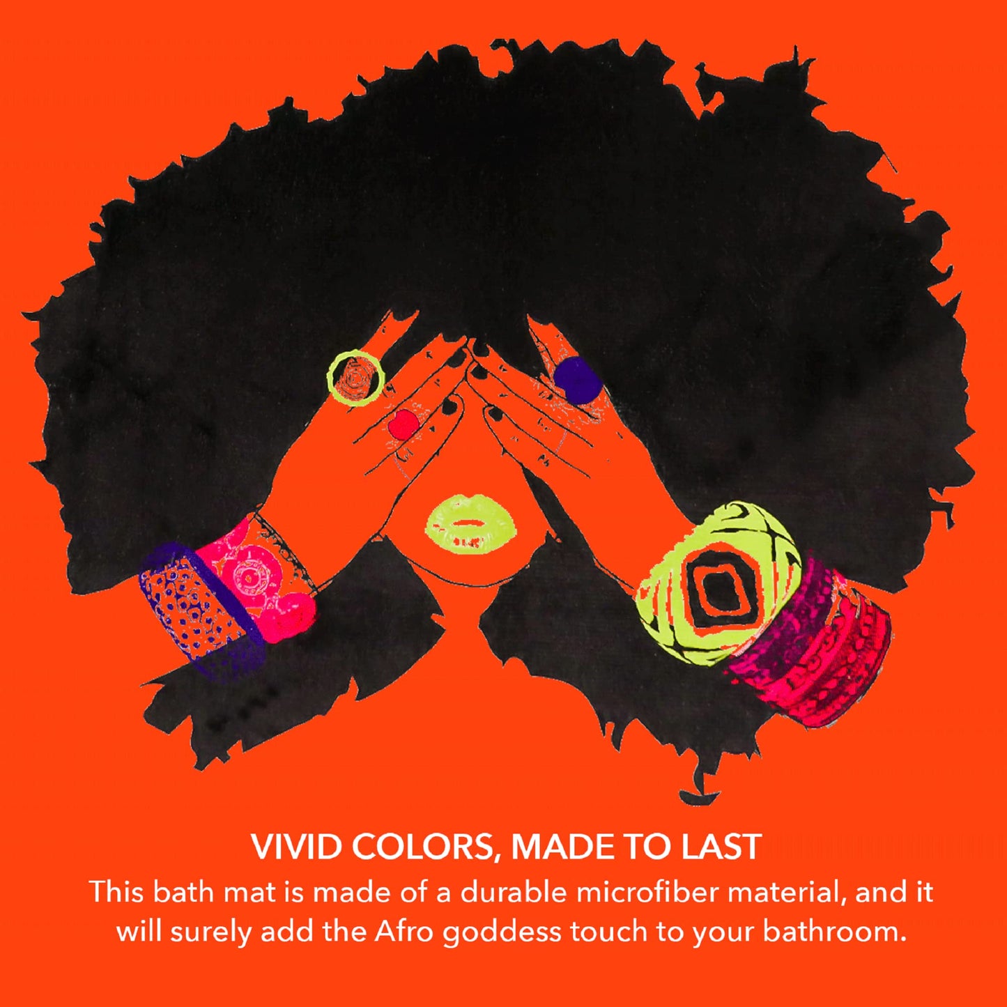 Pardon My Fro Shanell Bathroom Mat - Cushioned Soft Absorbent Bath Rugs with Printed Design - Washable Shower Mat Non Slip - Stylish Microfiber Bath Mat (Orange Bath Mat 30" X 20")