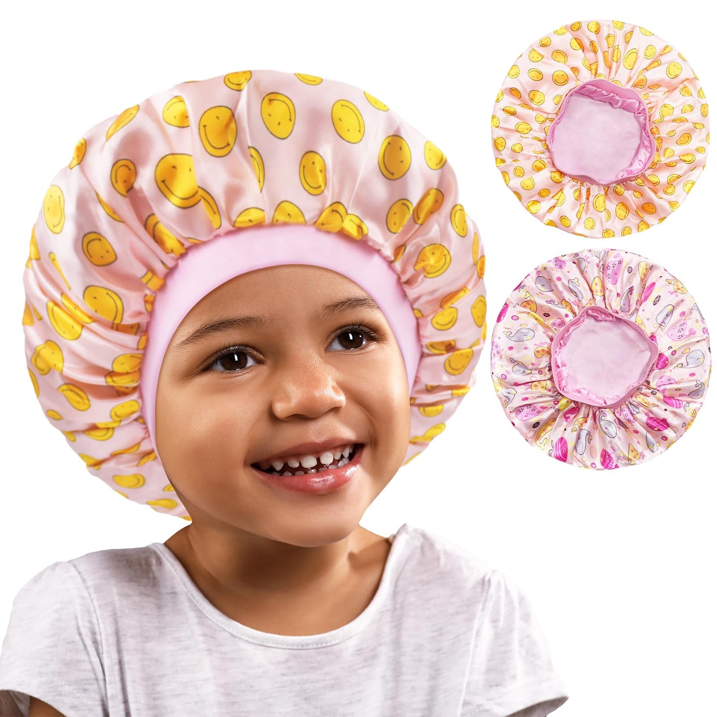 BONNET QUEEN Baby Bonnet 2Pcs Kids Bonnet Wide Elastic Silk Bonnet Double Layer Reversible Baby Satin Bonnet Toddler Bonnet 2-8 Years Gold Ring & Floral