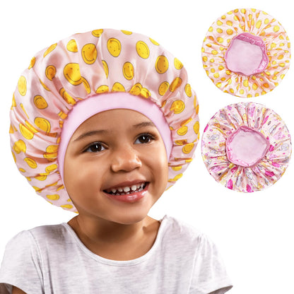 BONNET QUEEN Baby Bonnet 2Pcs Kids Bonnet Wide Elastic Silk Bonnet Double Layer Reversible Baby Satin Bonnet Toddler Bonnet 2-8 Years Gold Ring & Floral