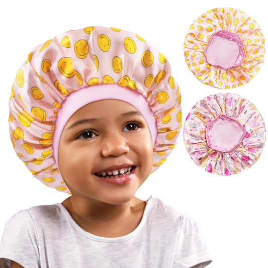 BONNET QUEEN Baby Bonnet 2Pcs Kids Bonnet Wide Elastic Silk Bonnet Double Layer Reversible Baby Satin Bonnet Toddler Bonnet 2-8 Years Gold Ring & Floral