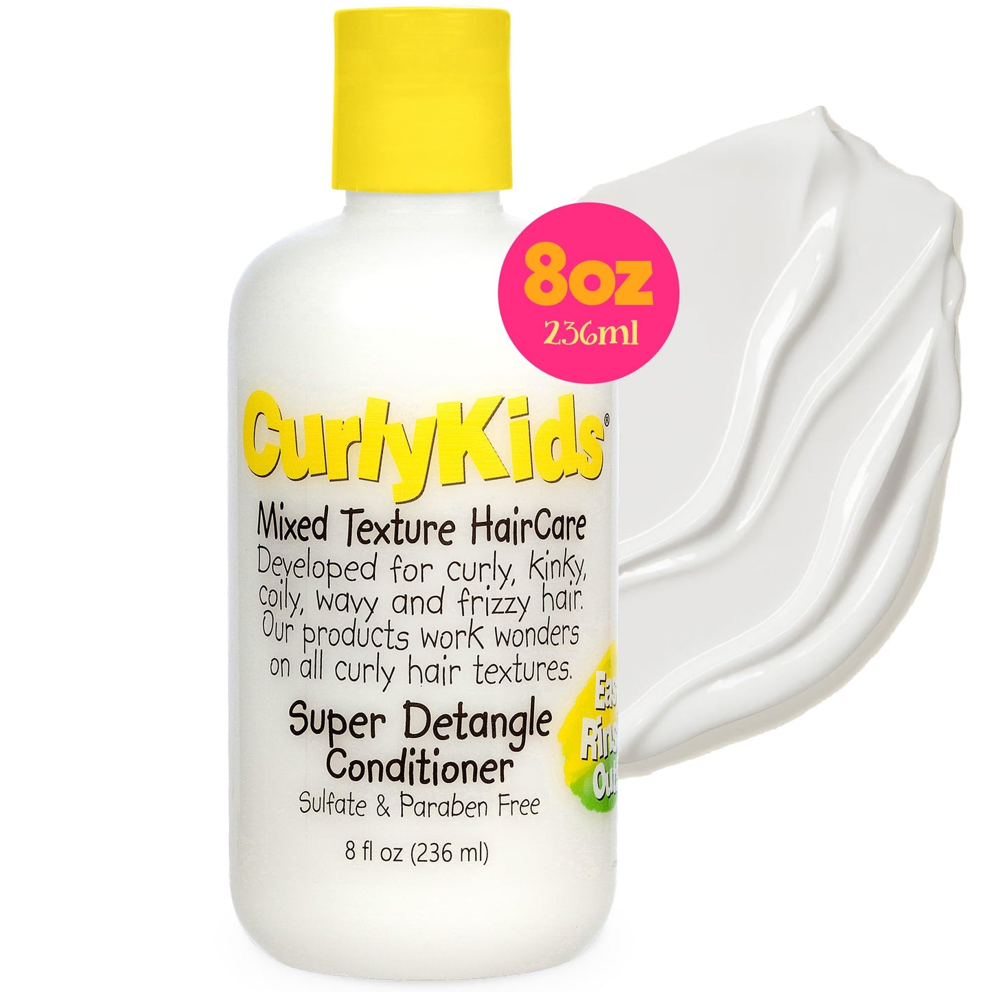 CurlyKids Super Hair Detangler Conditioner | Kids Hair Conditioner for Curly, Kinky & Wavy Hair | Sulfate & Paraben-Free Hair Care Formula - 8oz